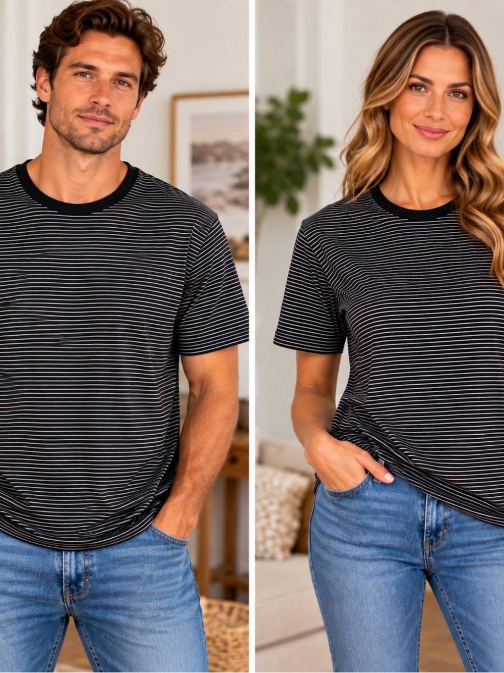 Banana Republic Black and White Striped Fitted Crew T-Shirt Size XL